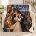 Pride and Prejudice blanket, on a sofa