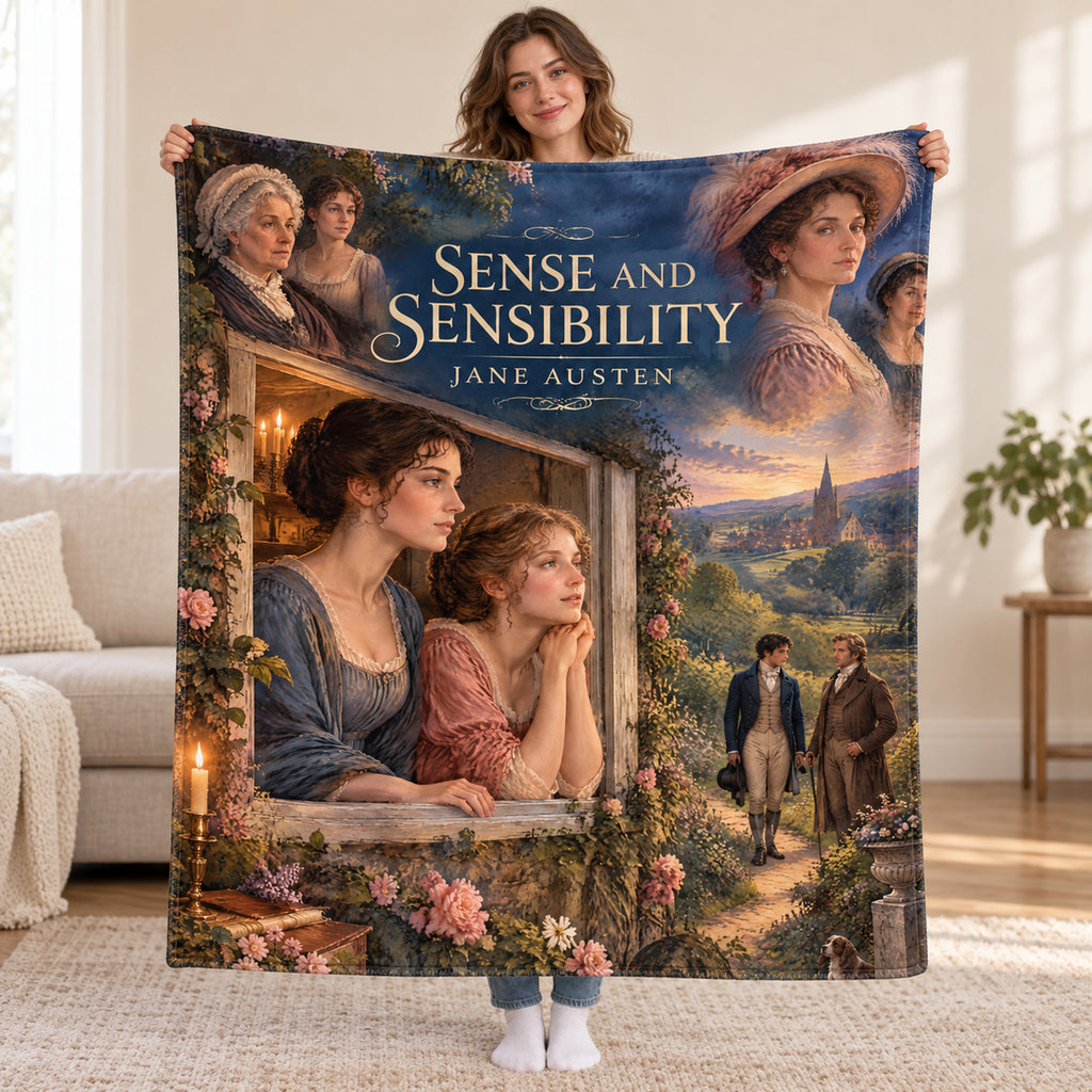Sense and Sensibility blanket, held open