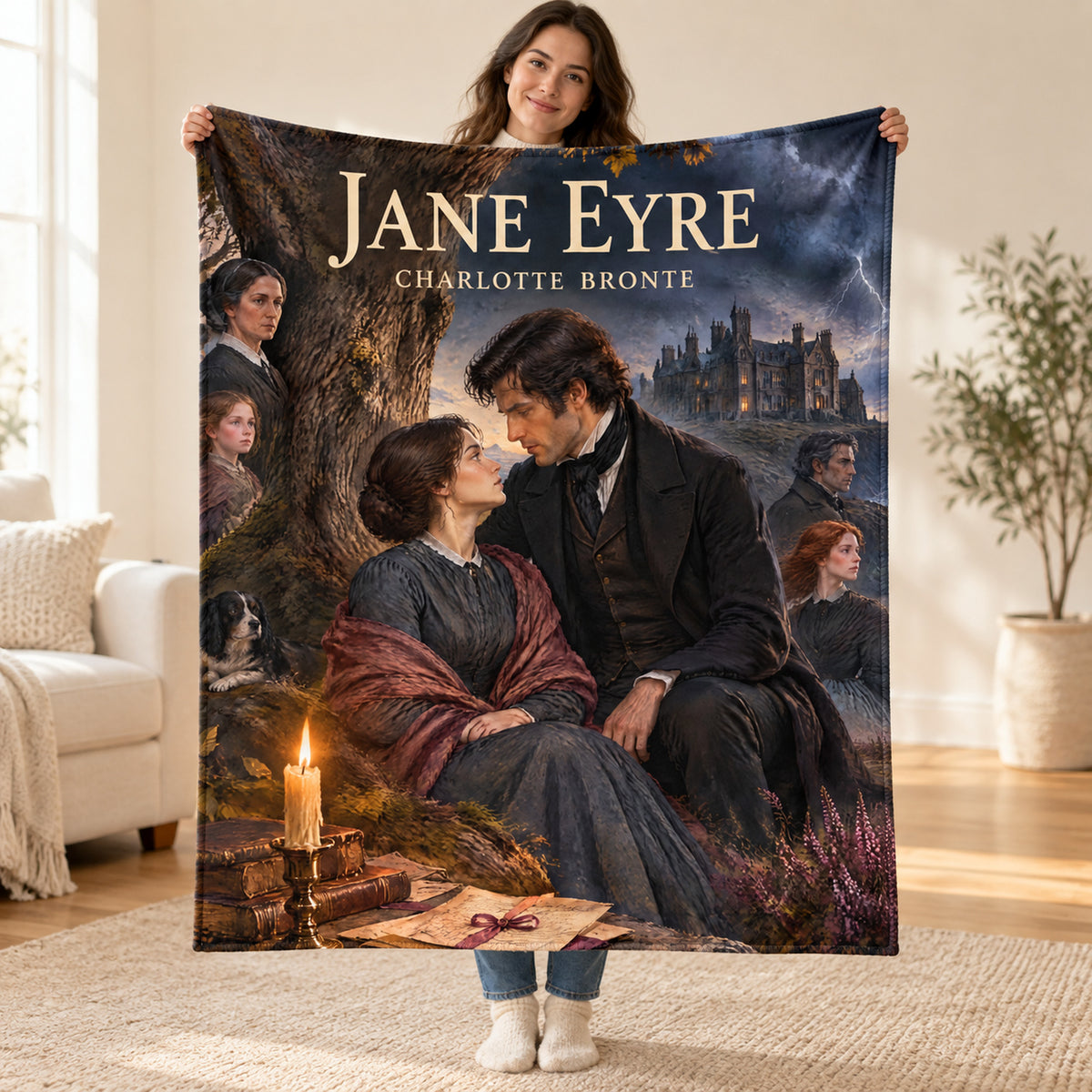 Jane Eyre blanket, held open