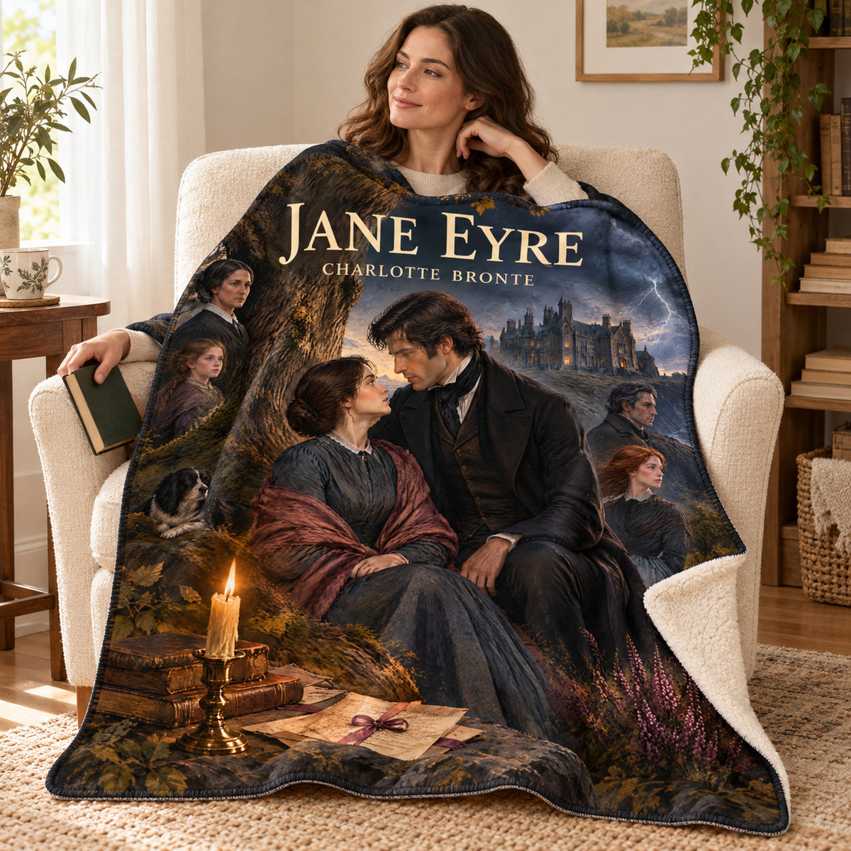 Jane Eyre blanket, wrapped around a reader