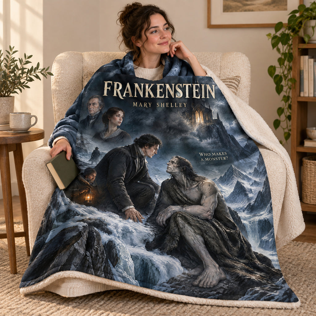 Frankenstein blanket, wrapped around a reader