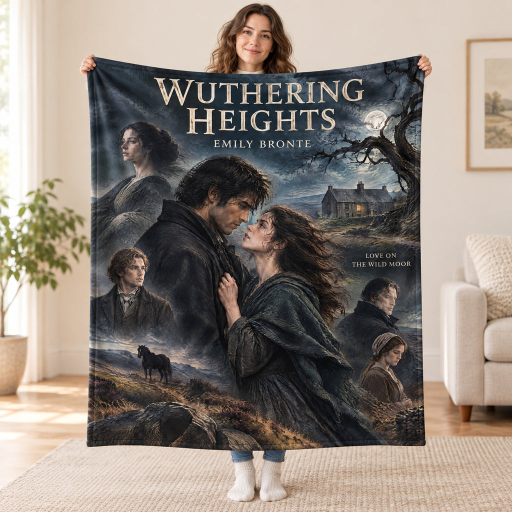 Wuthering Heights blanket, held open