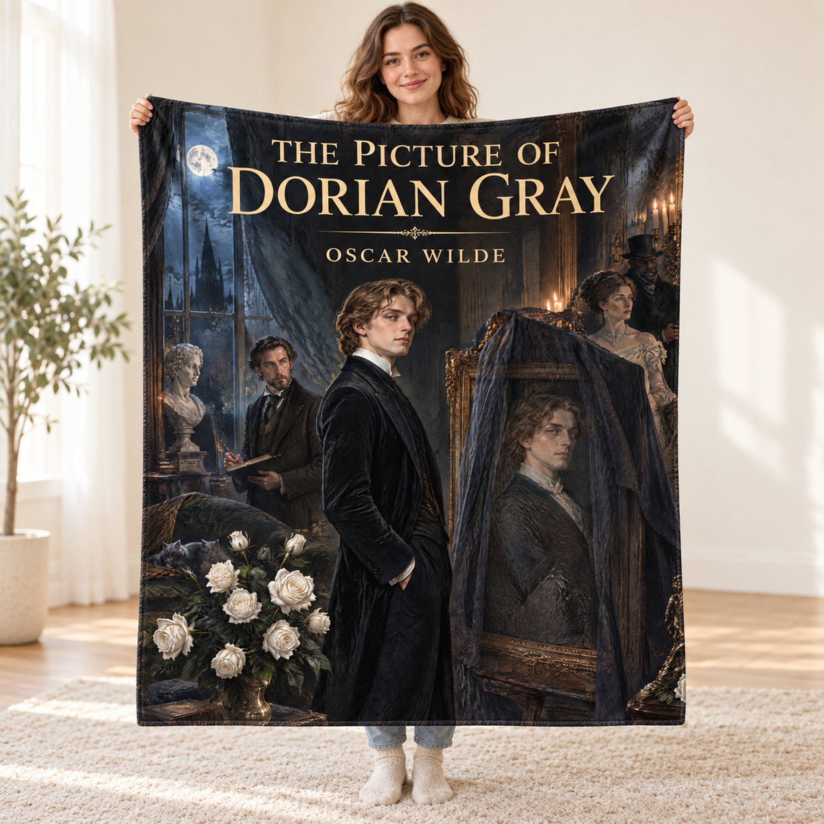 The Picture of Dorian Gray blanket, held open