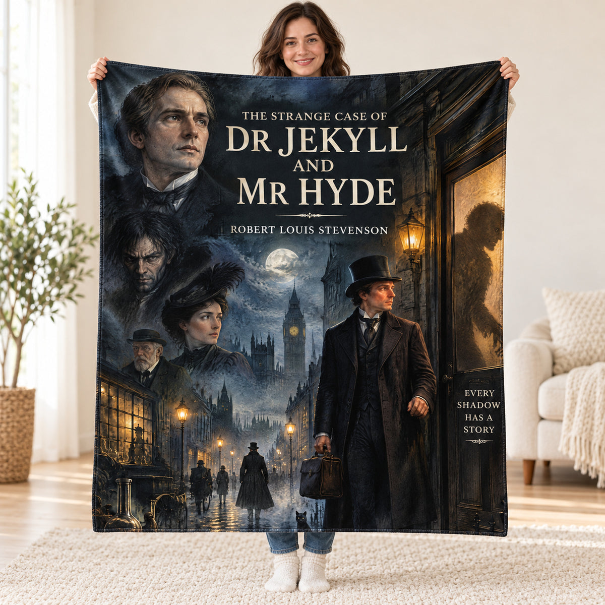 The Strange Case of Dr Jekyll and Mr Hyde blanket, held open