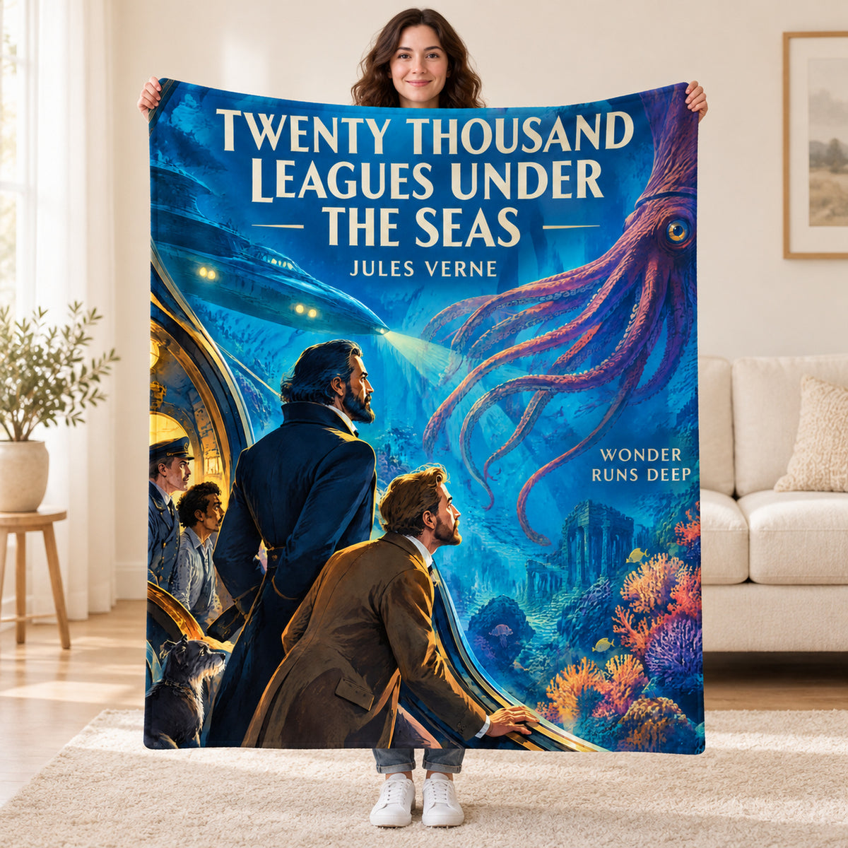 Twenty Thousand Leagues Under the Seas blanket, held open