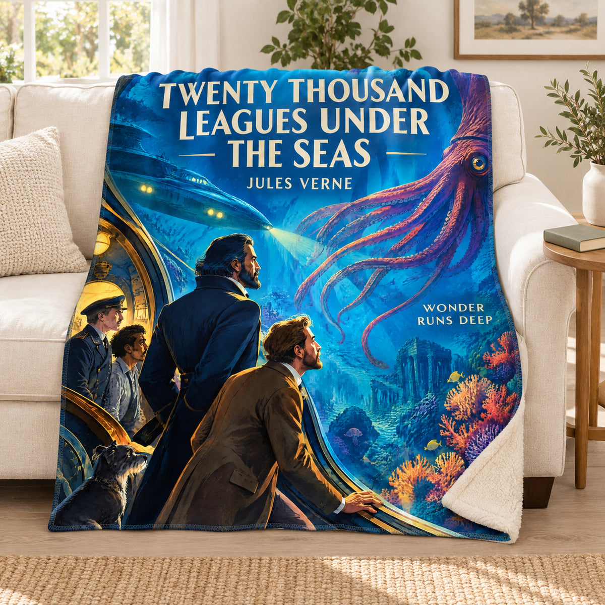 Twenty Thousand Leagues Under the Seas blanket, on a sofa