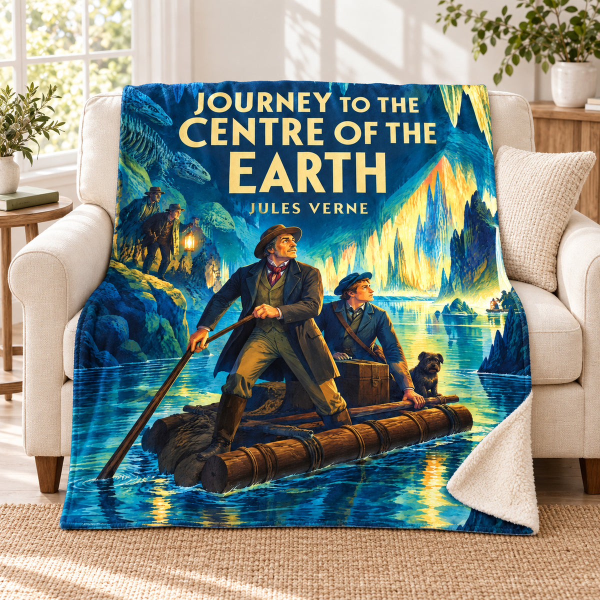 Journey to the Centre of the Earth blanket, on a sofa
