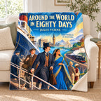 Around the World in Eighty Days blanket, on a sofa