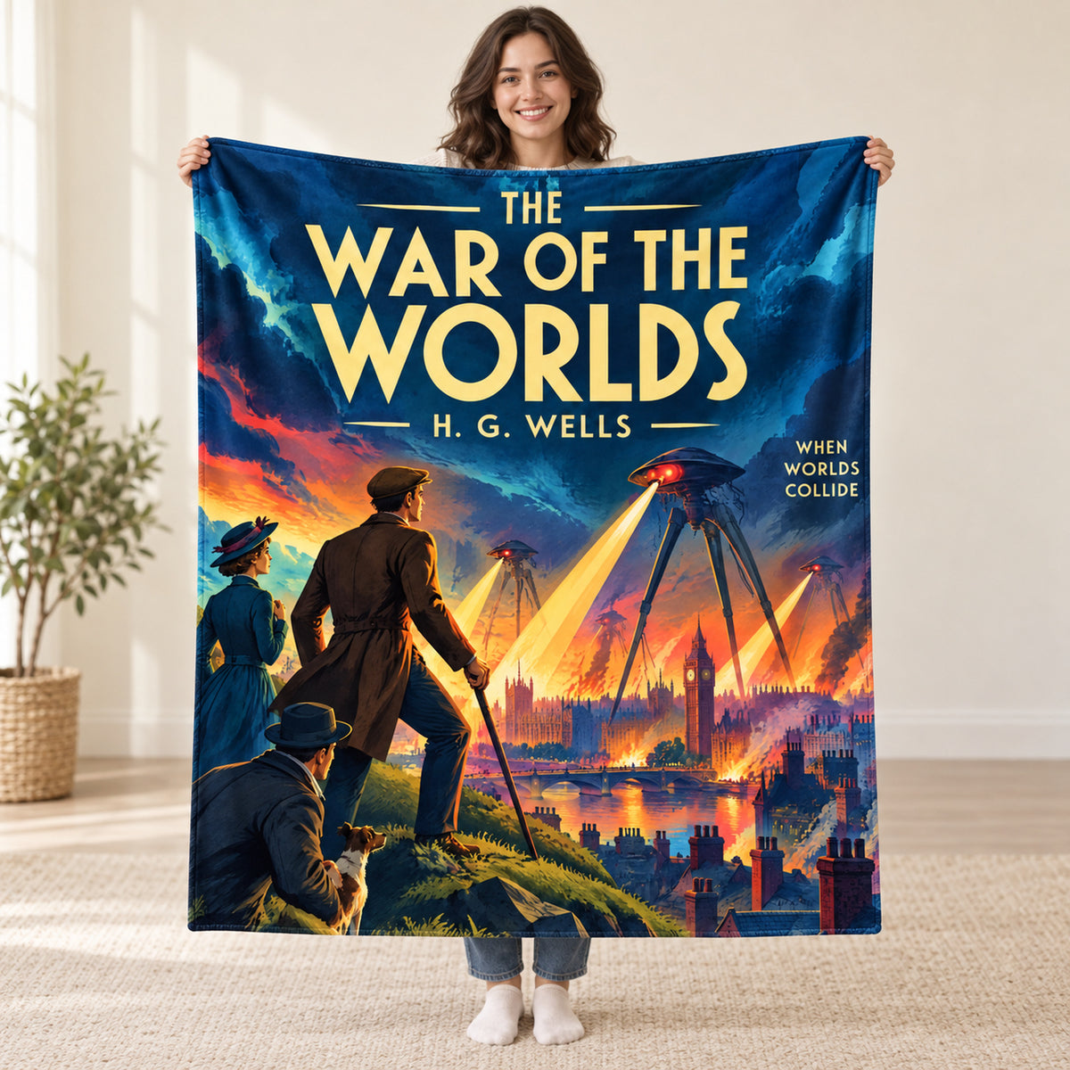 The War of the Worlds blanket, held open
