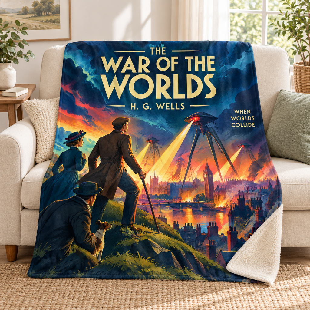The War of the Worlds blanket, on a sofa