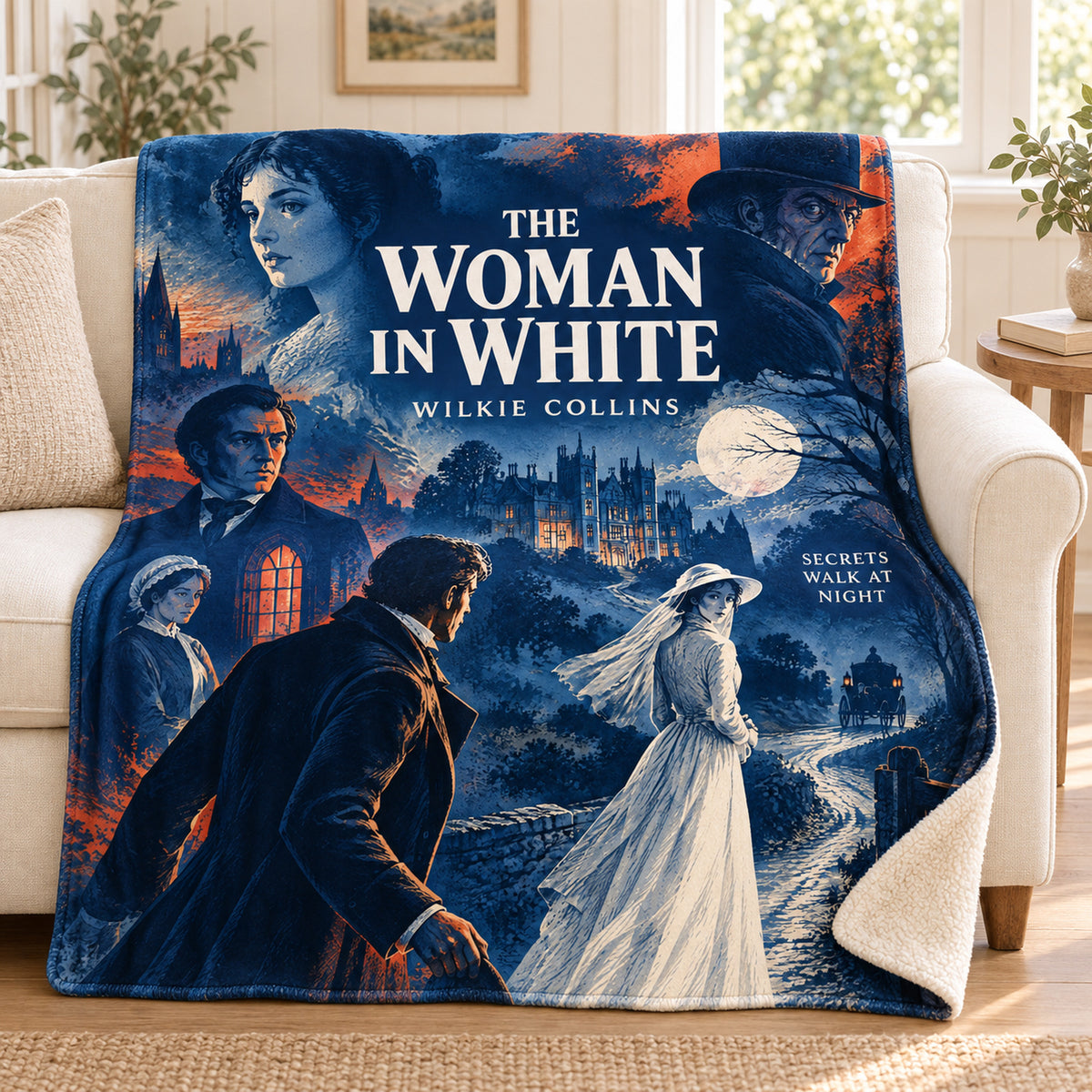 The Woman in White blanket, on a sofa