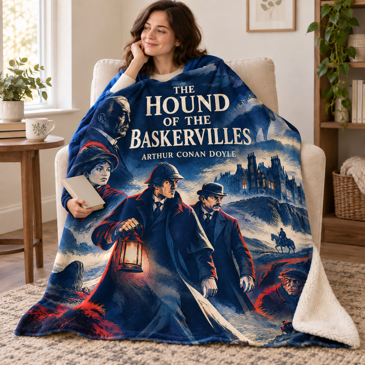 The Hound of the Baskervilles blanket, wrapped around a reader