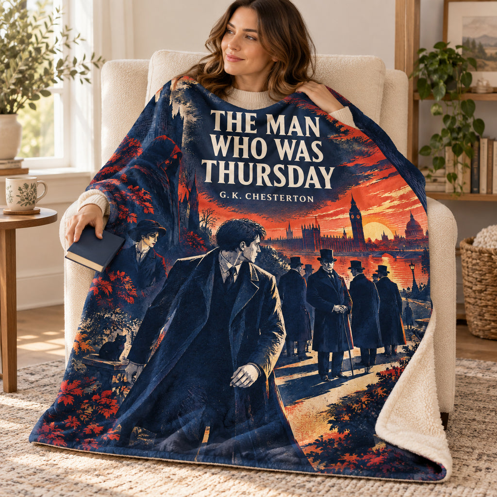 The Man Who Was Thursday blanket, wrapped around a reader