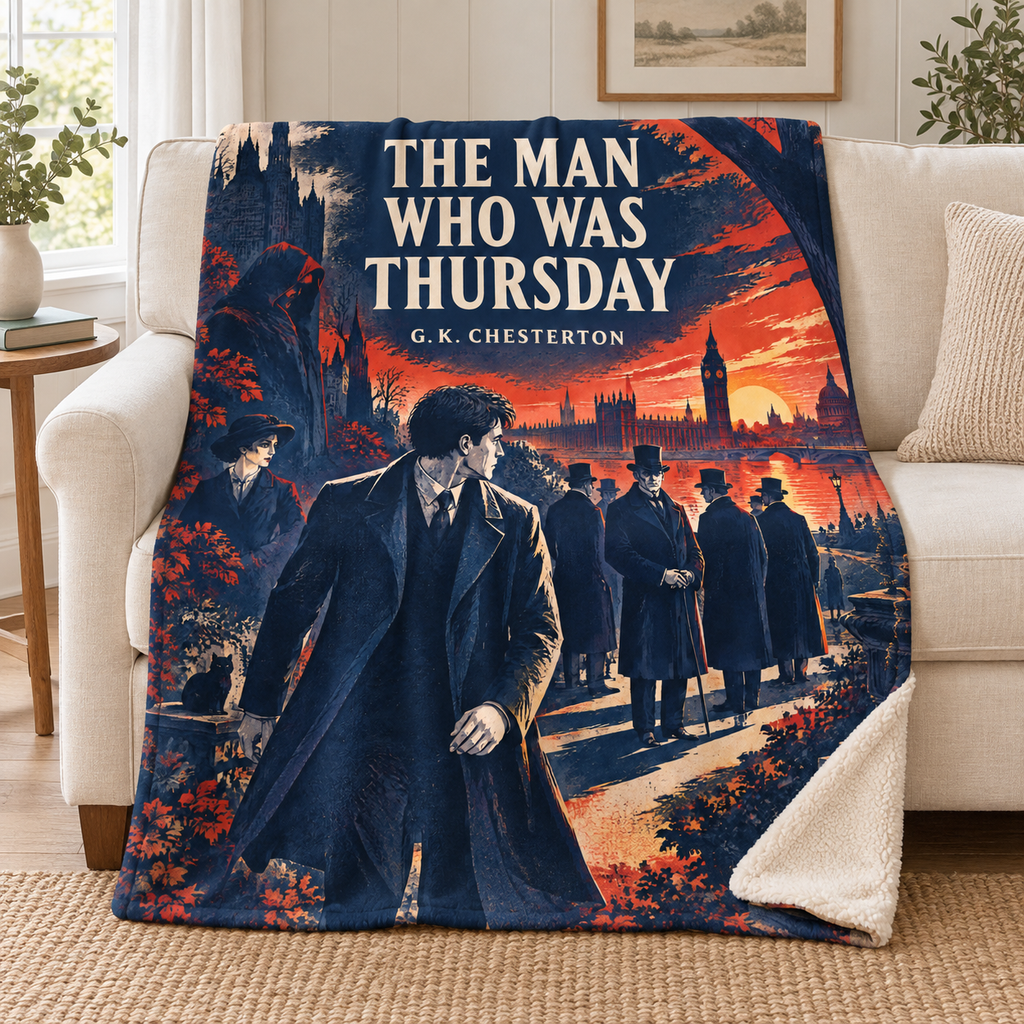 The Man Who Was Thursday blanket, on a sofa