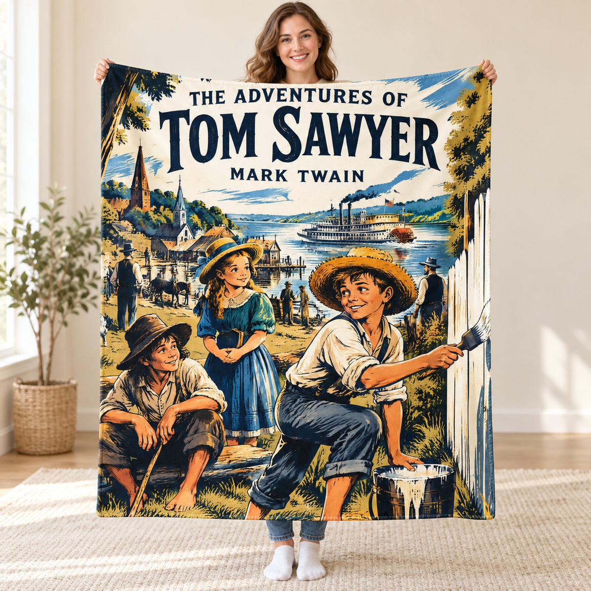 The Adventures of Tom Sawyer blanket, held open