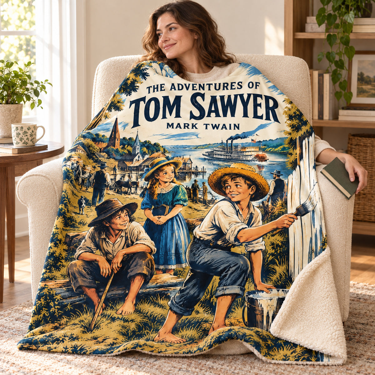 The Adventures of Tom Sawyer blanket, wrapped around a reader