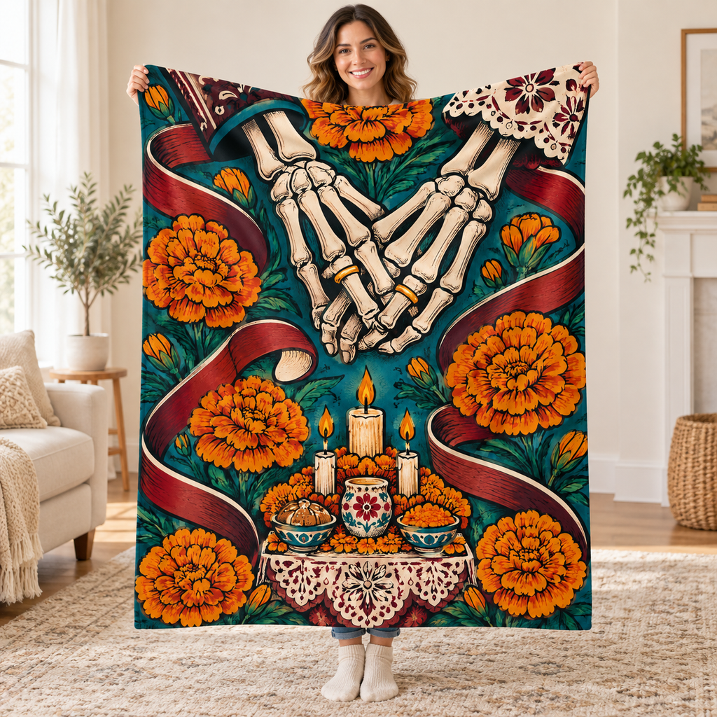 Linked Hands blanket, held open