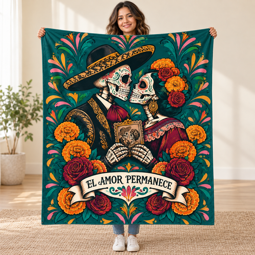 A Kiss Remembered blanket, held open