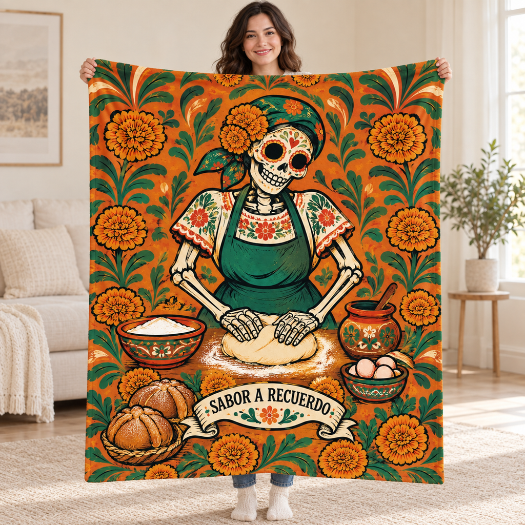The Family Recipe blanket, held open
