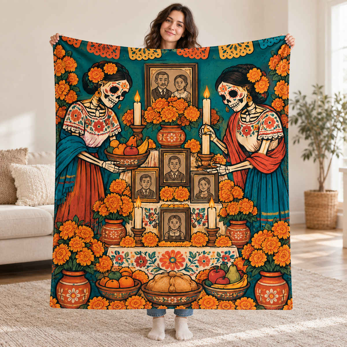 Setting the Ofrenda blanket, held open