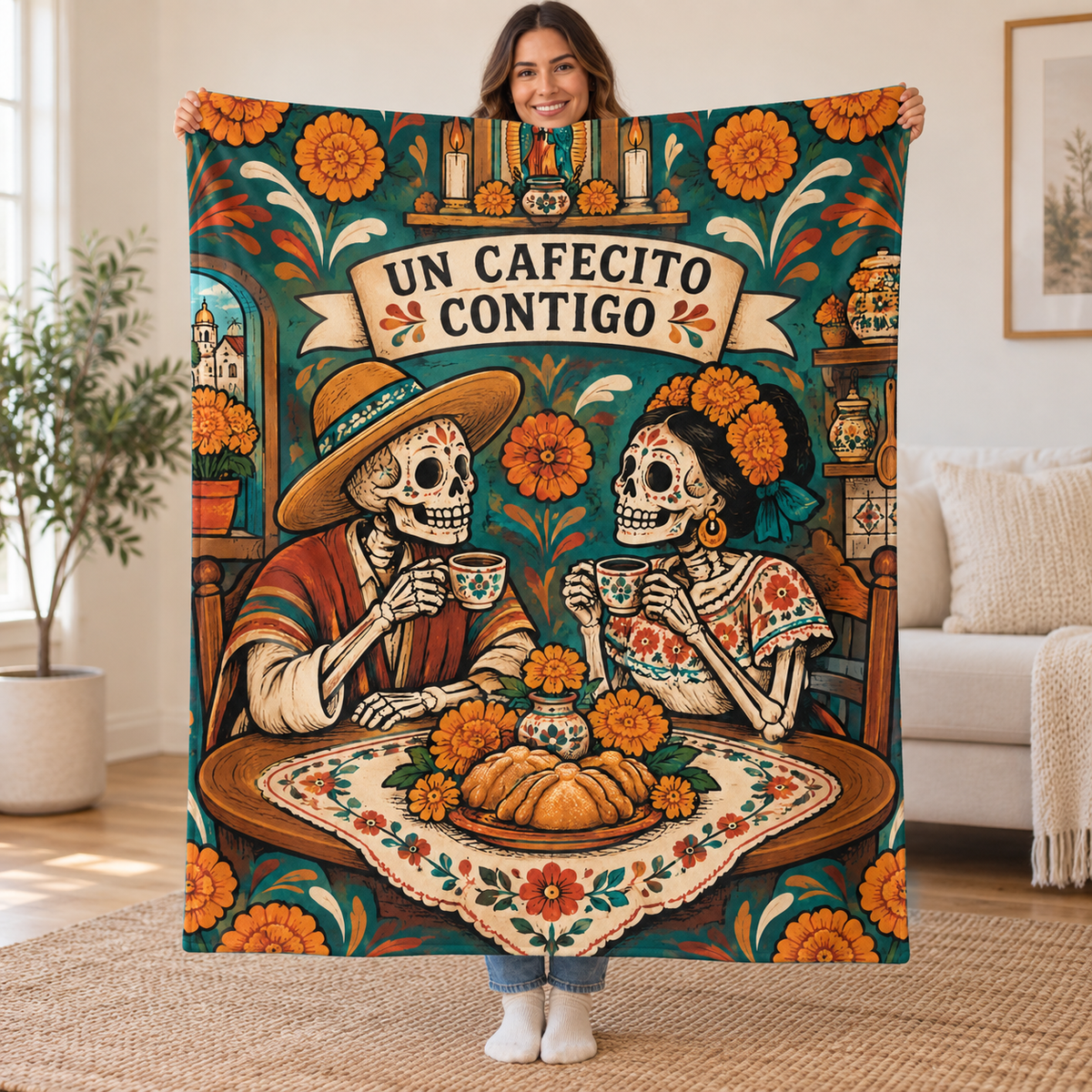 Cafecito Together blanket, held open