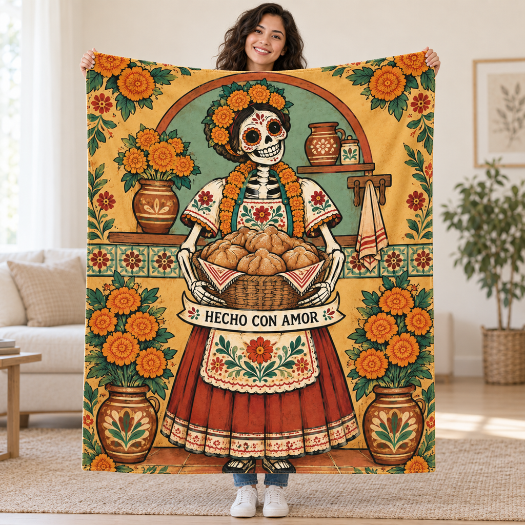 The Bread Basket blanket, held open