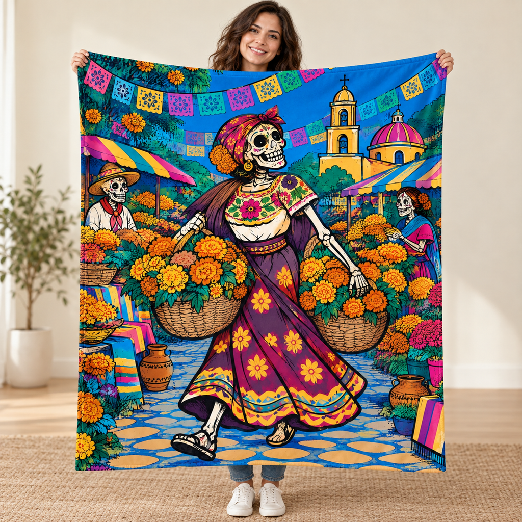 Flower Seller blanket, held open