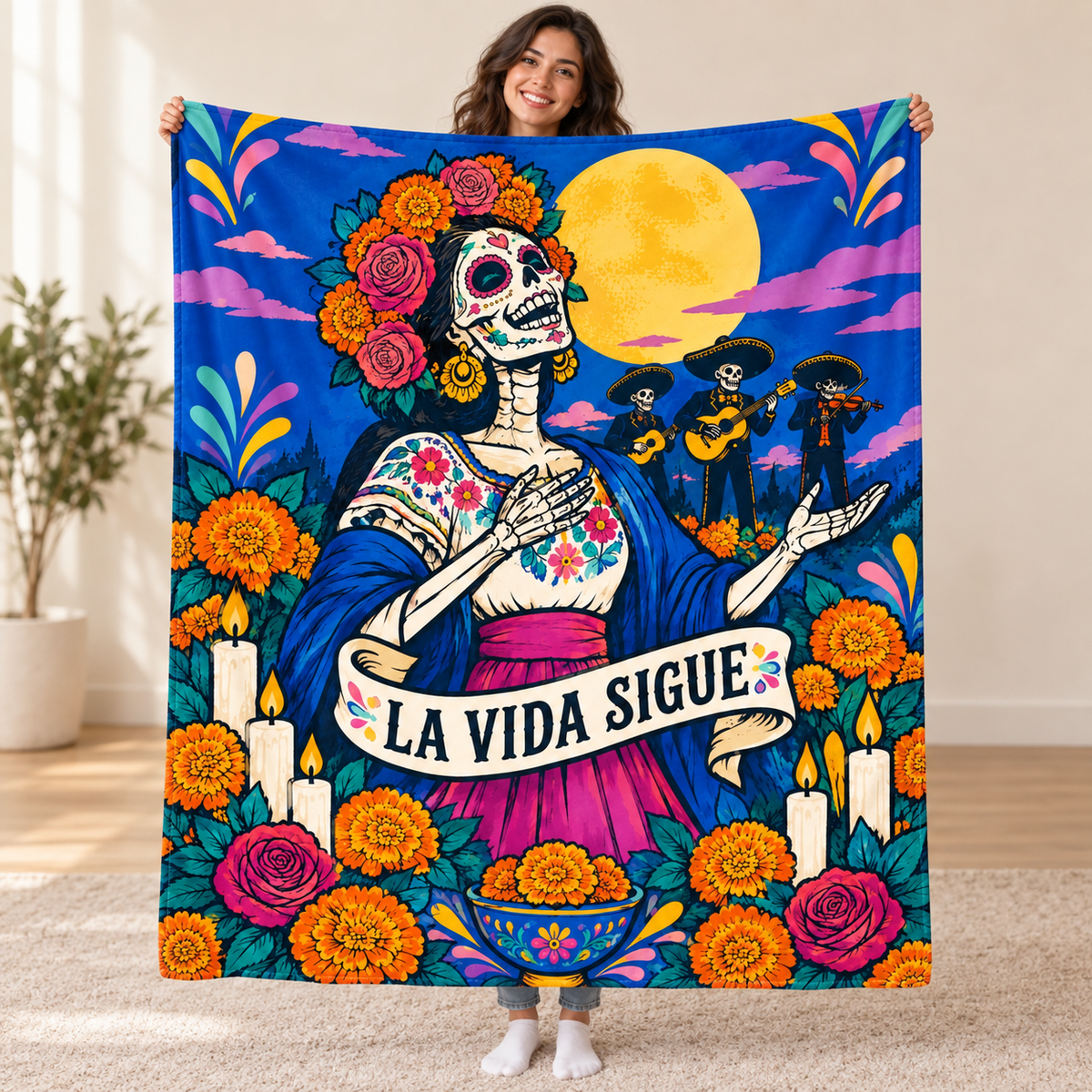 The Plaza Singer blanket, held open
