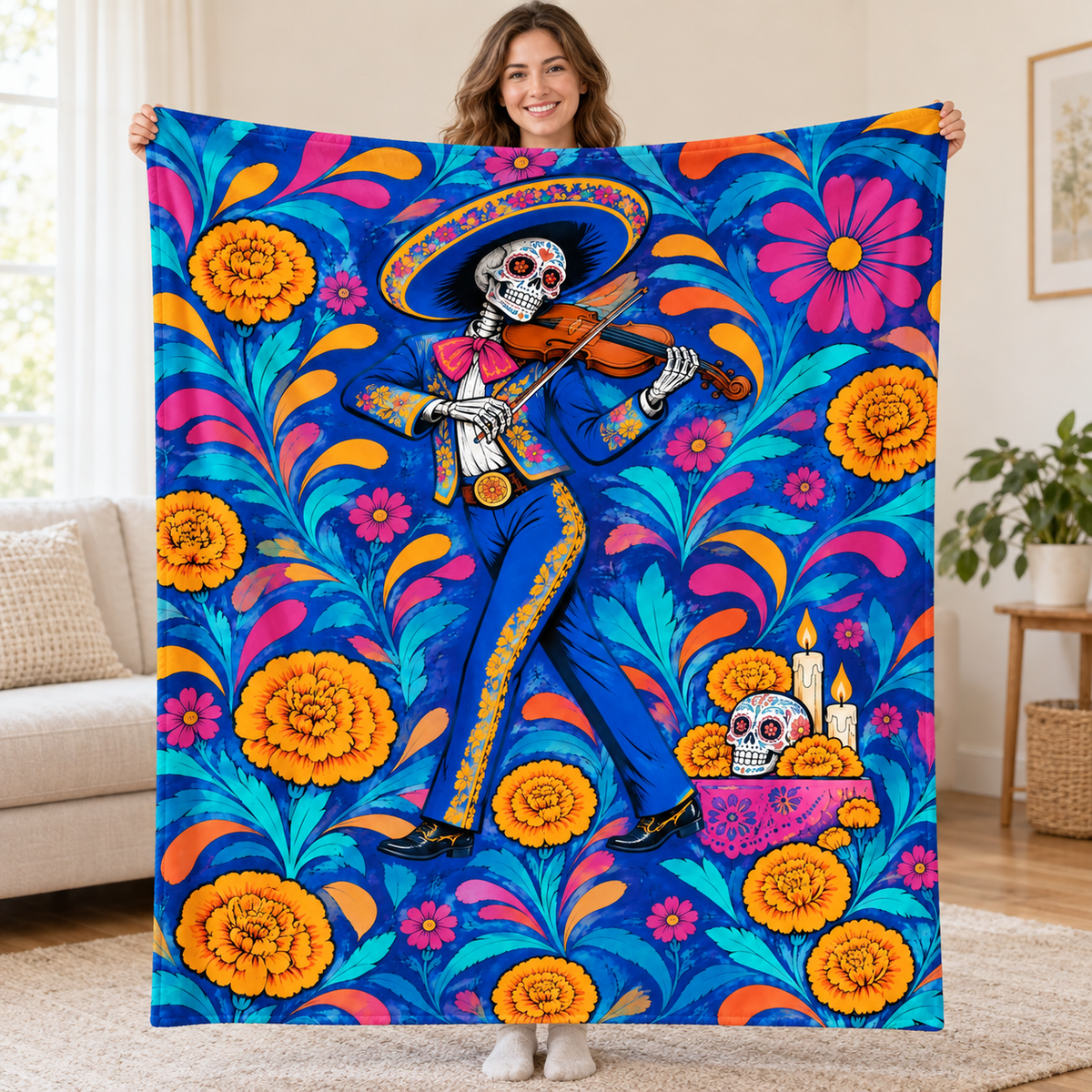 The Violinist blanket, held open