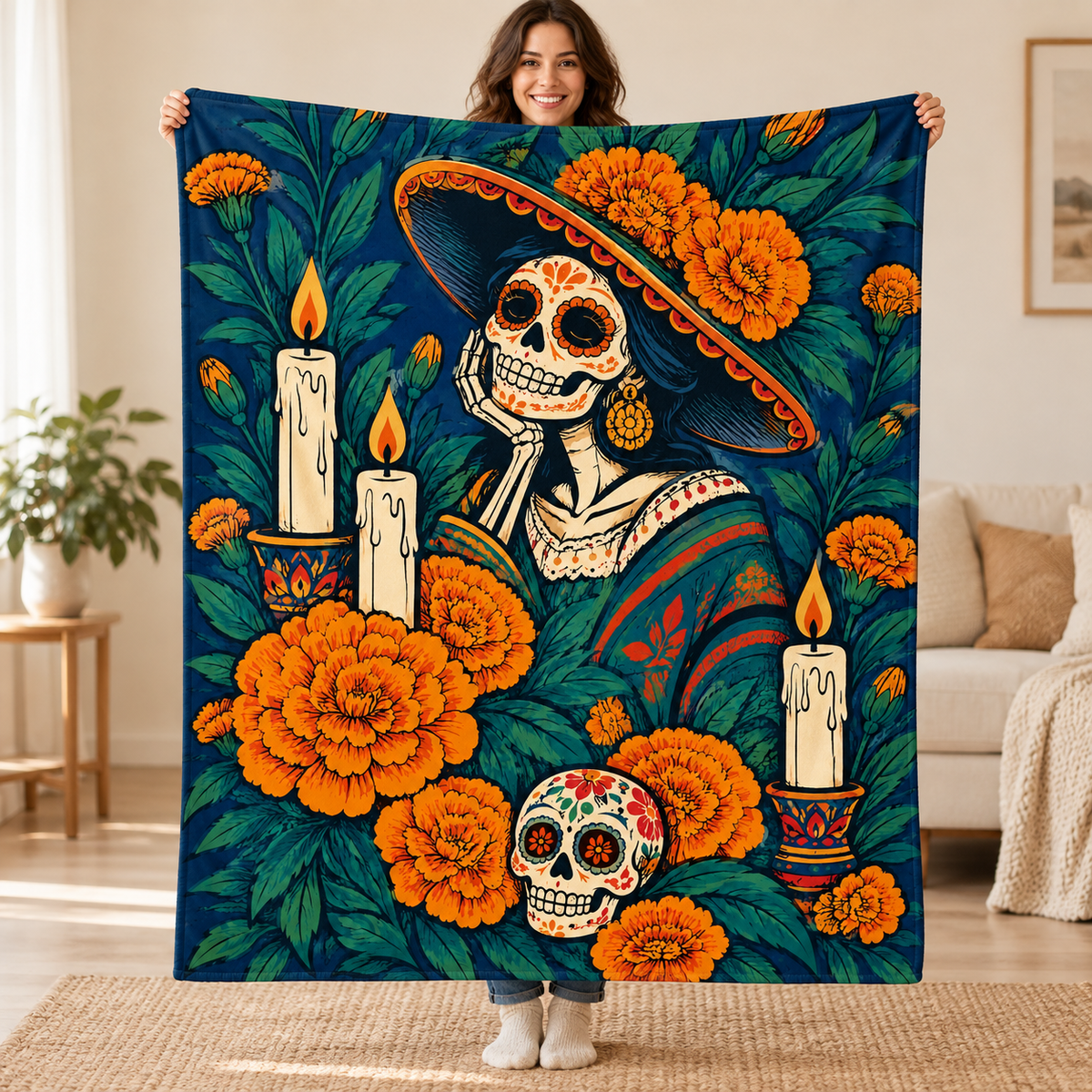 Candle Garden blanket, held open