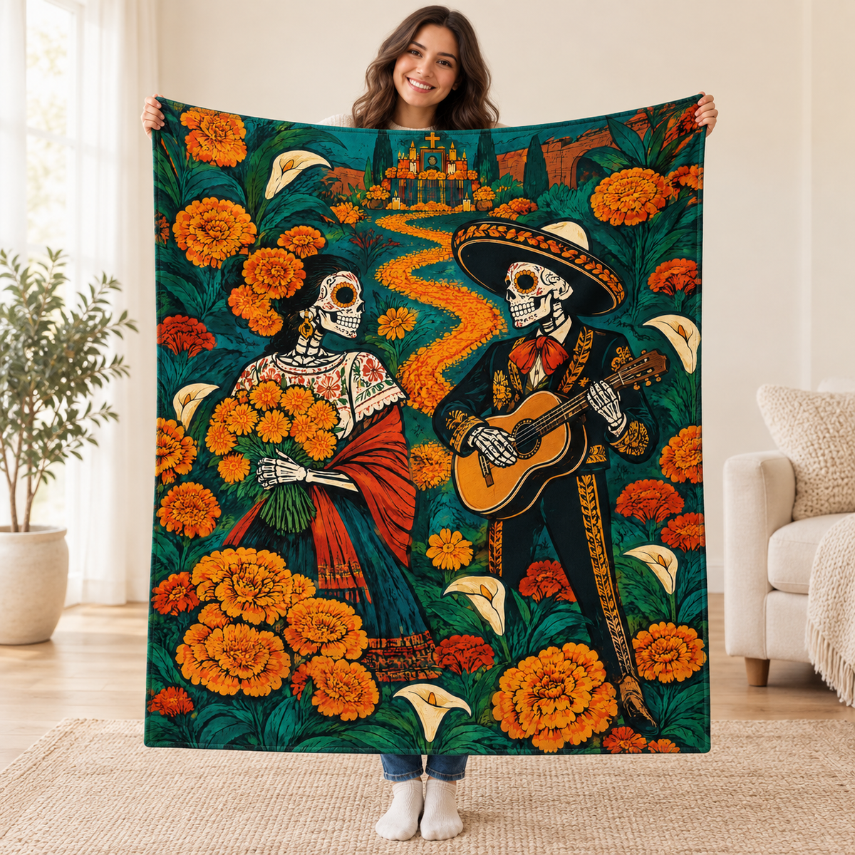 Petal Path blanket, held open