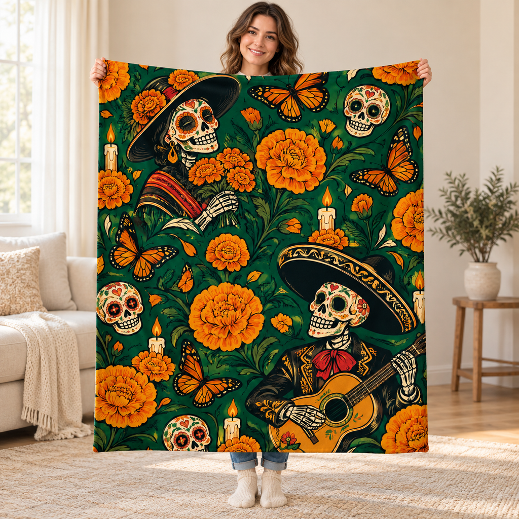 Flowers Without End blanket, held open
