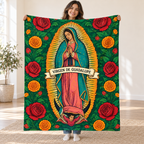 Guadalupe - Emerald Roses blanket, held open