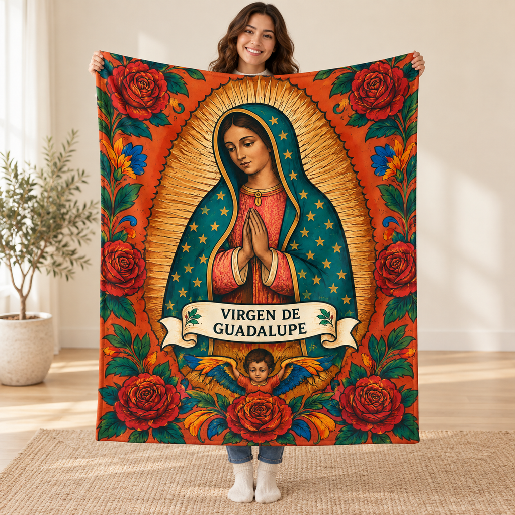Guadalupe - Tender Portrait blanket, held open