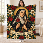 Santa Rita blanket, held open
