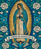 Guadalupe - Indigo Woodcut blanket, full design