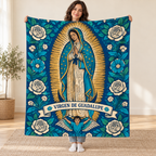 Guadalupe - Indigo Woodcut blanket, held open