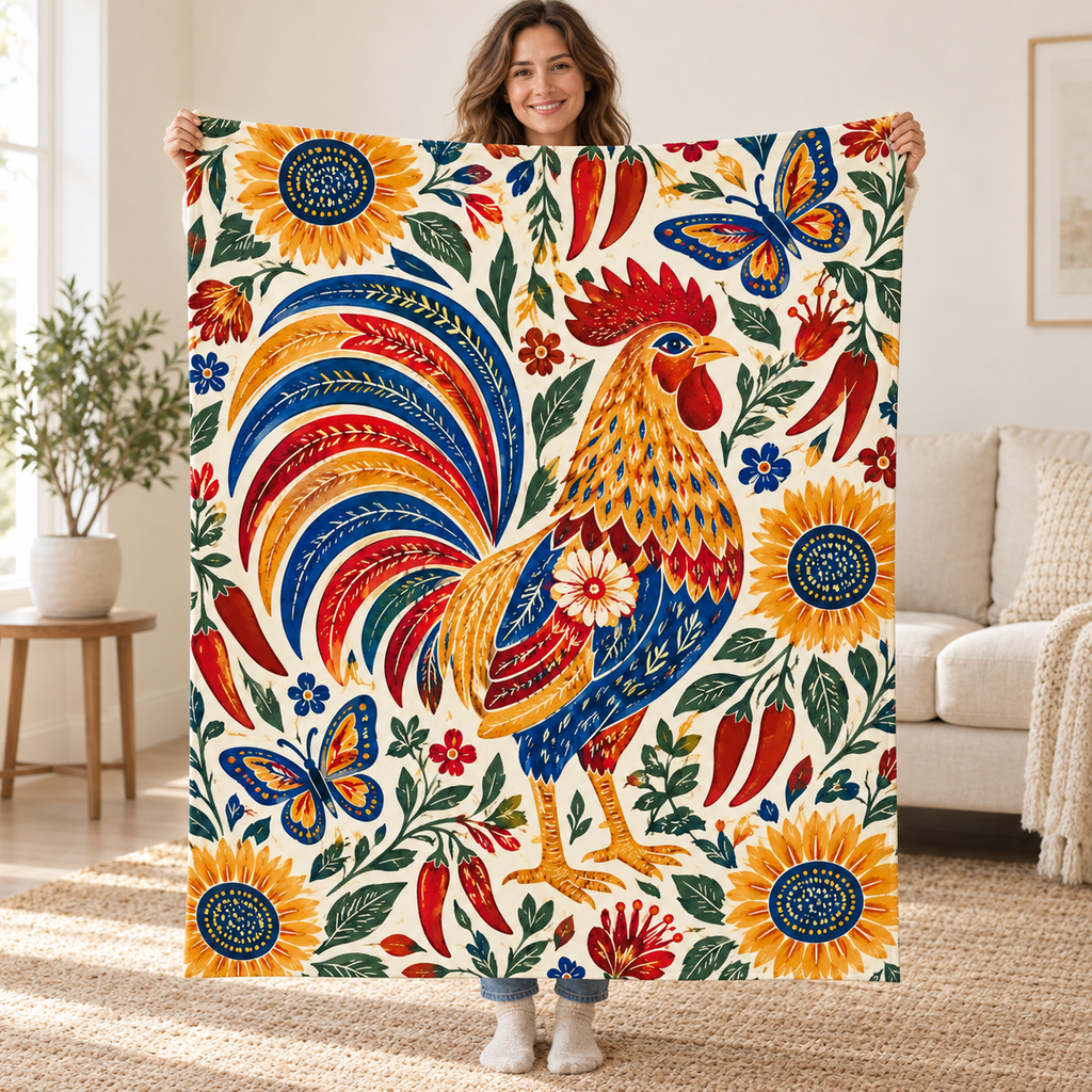 Canto del gallo blanket, held open