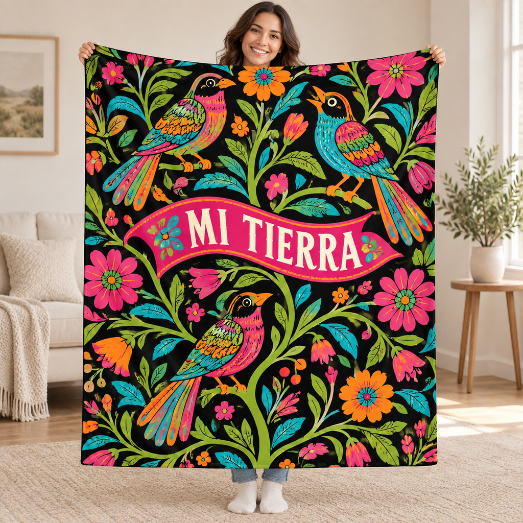 Aves de mi tierra blanket, held open