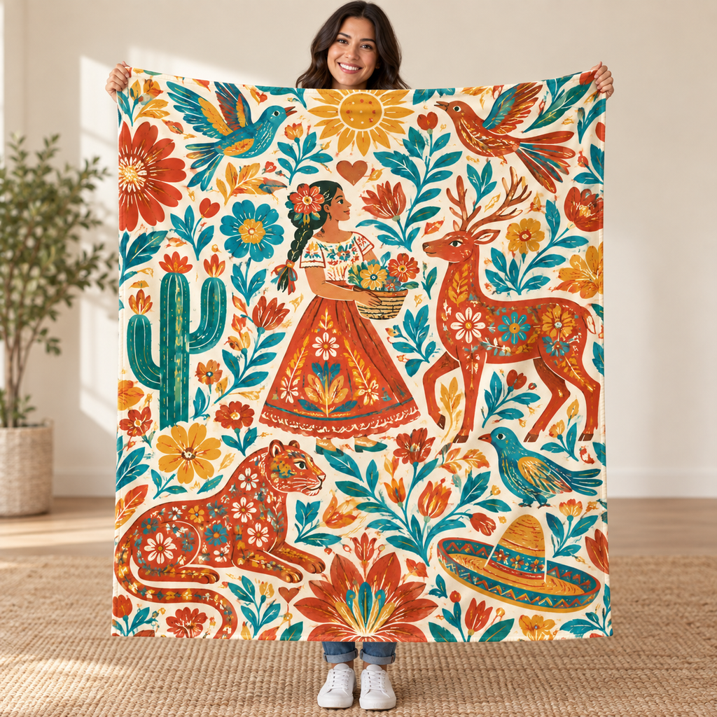 Flores que abrazan blanket, held open