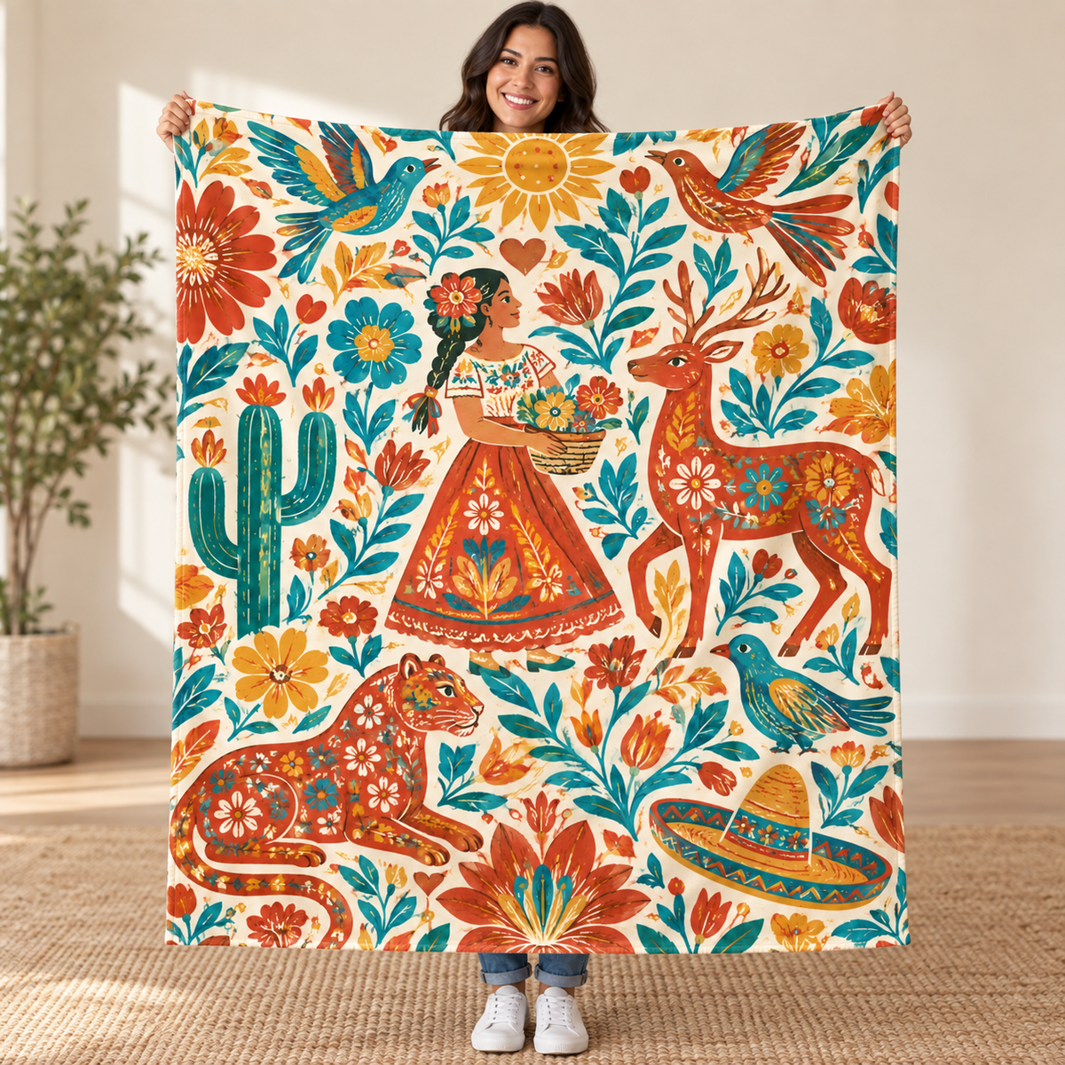 Flores que abrazan blanket, held open
