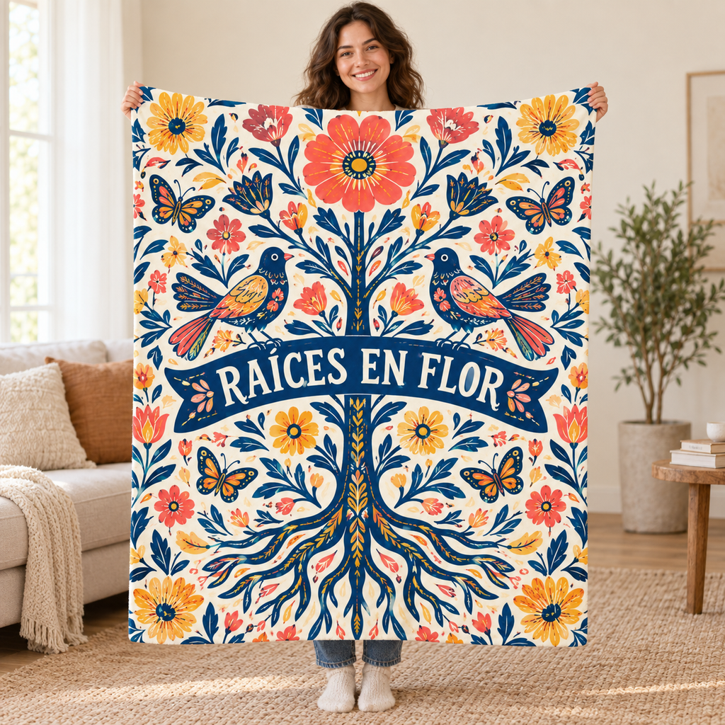 Raices en flor blanket, held open