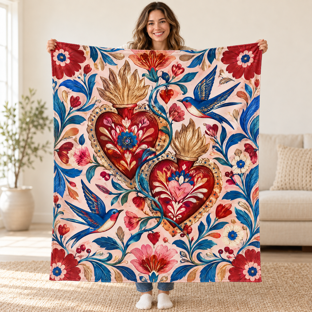 Dos corazones blanket, held open