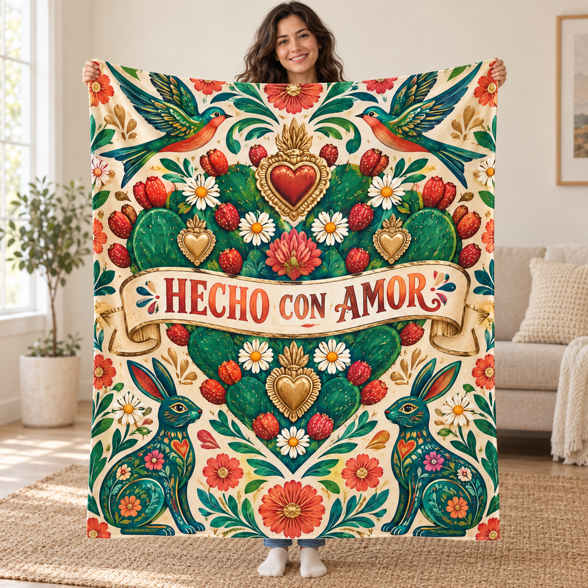 Corazon de nopal blanket, held open