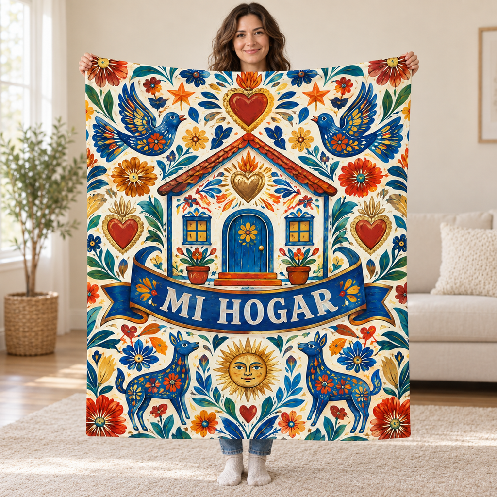 Milagros del hogar blanket, held open