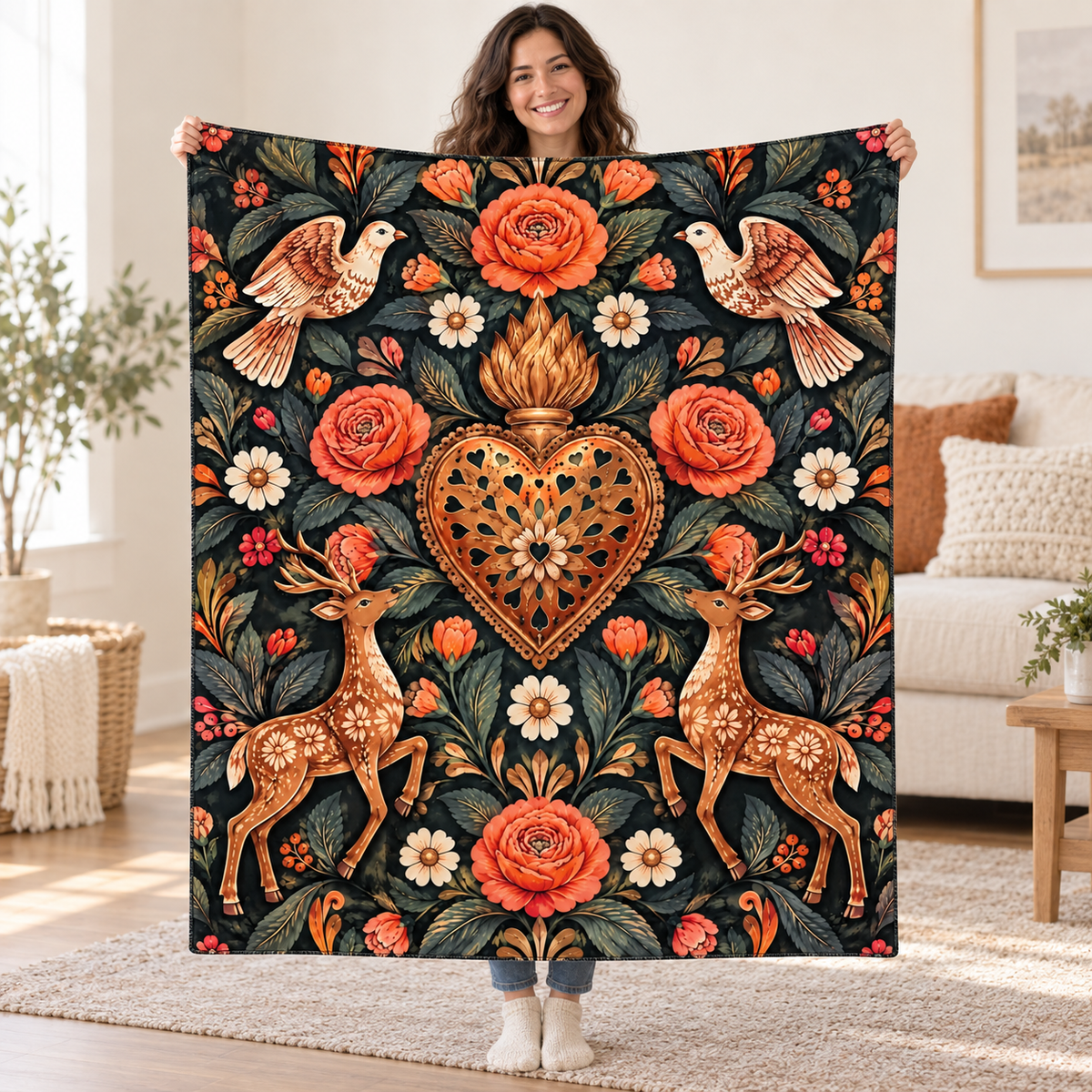 Rosas de cobre blanket, held open