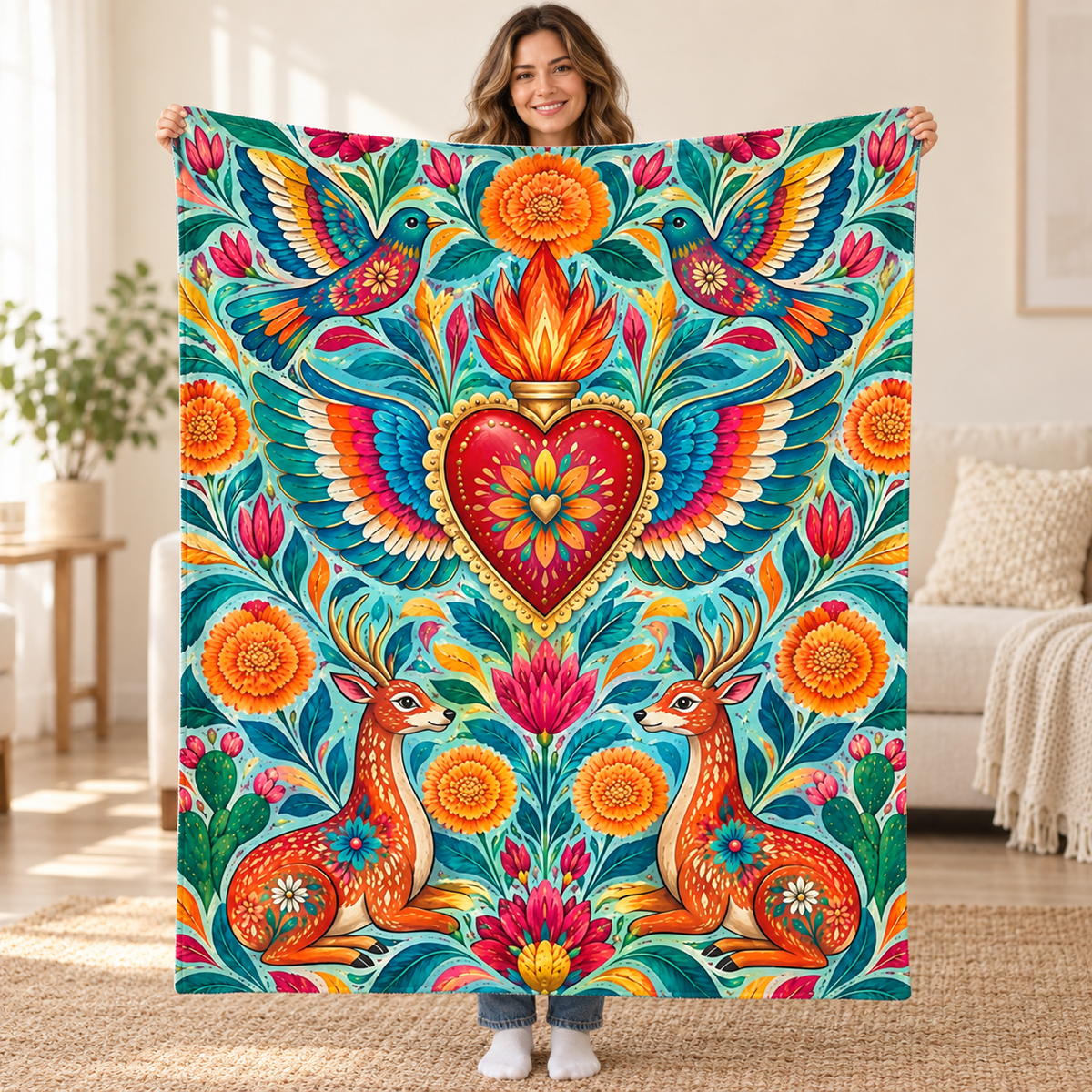 Alas del amor blanket, held open