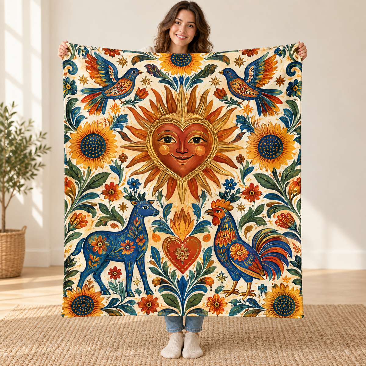 Sol del corazon blanket, held open