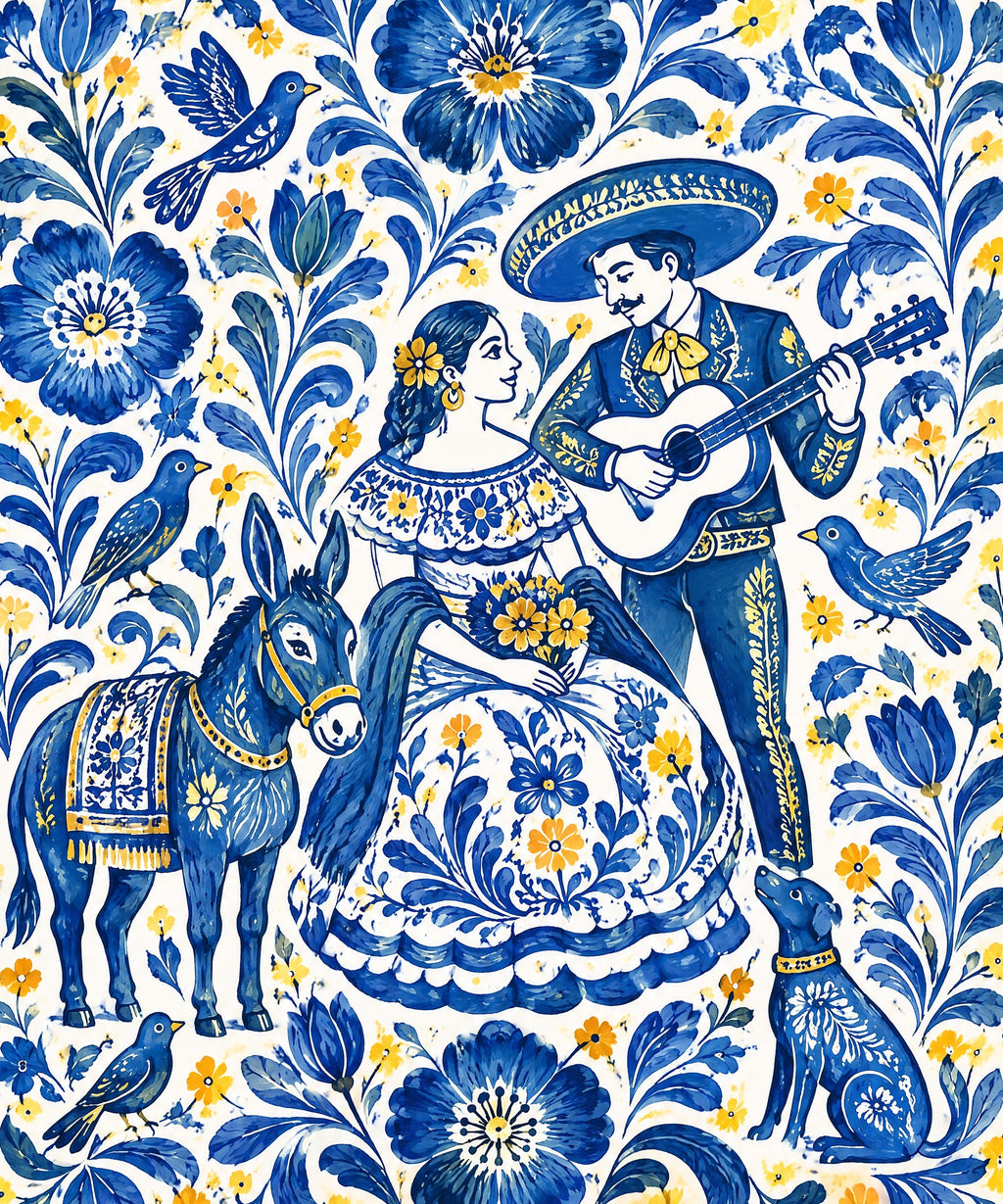 Azul de Puebla blanket, full design