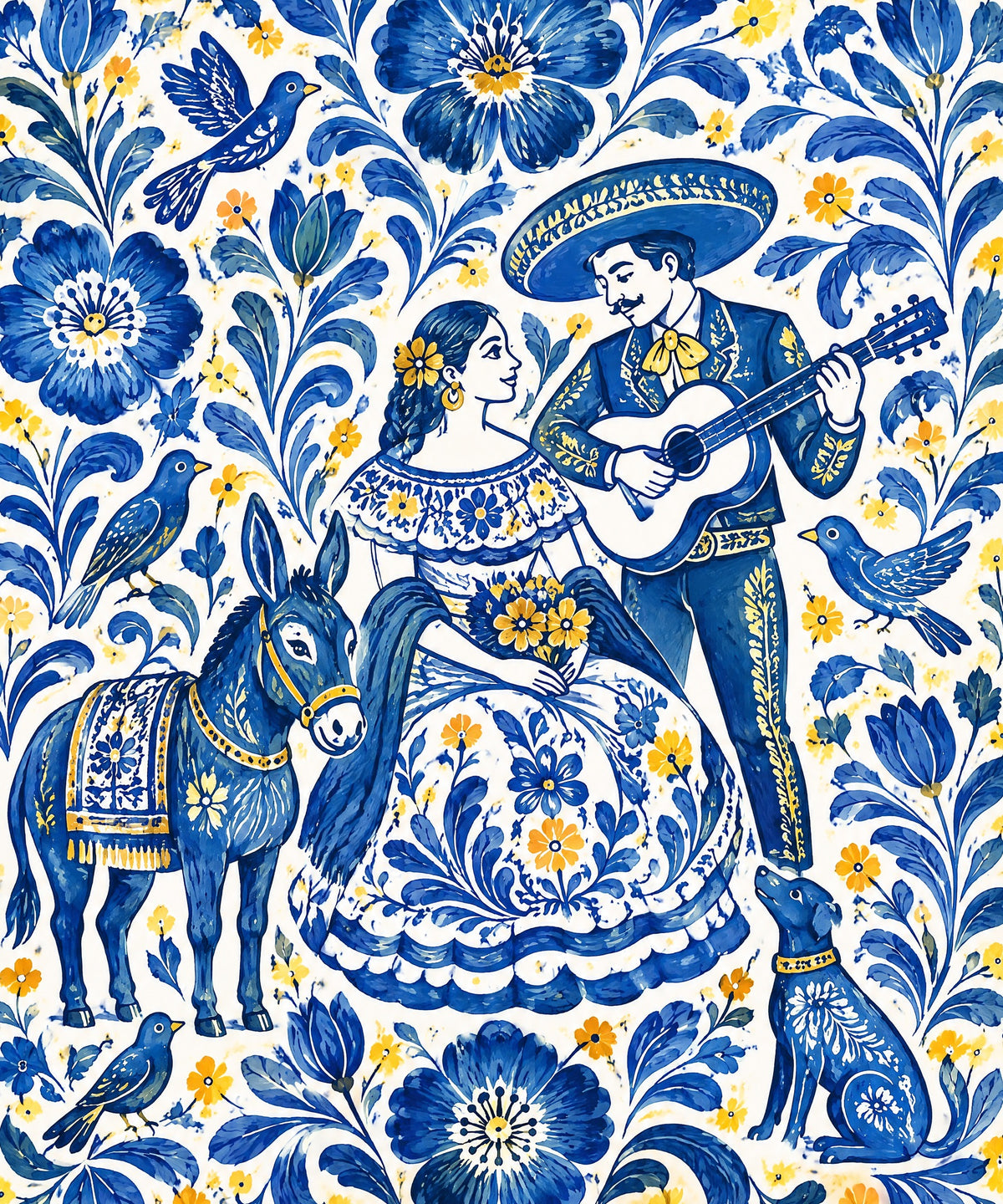Azul de Puebla blanket, full design